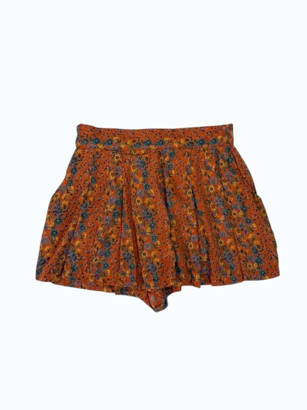 Angie Rust Floral Boho Shorts Size M 100% Rayon Pockets - Picture 1 of 8